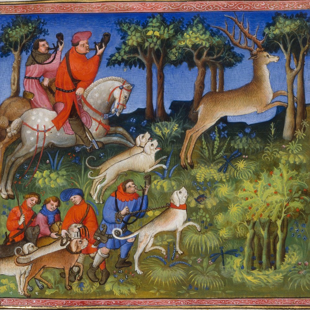 chasse au cerf, enluminure du Livre de chasse de Gaston Phébus